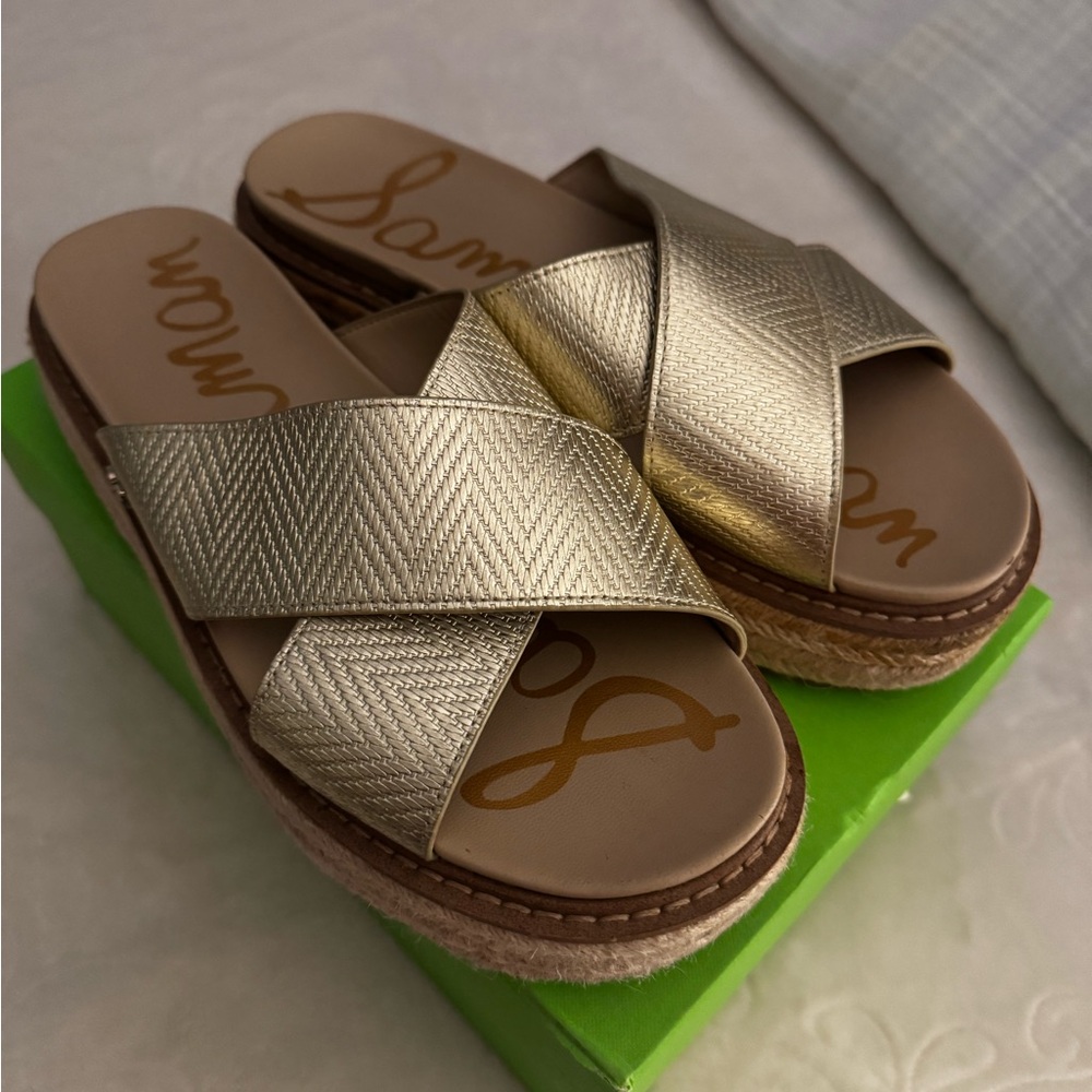 Sam Edelman Gold Leather Espadrille Sandals size 8 EUC